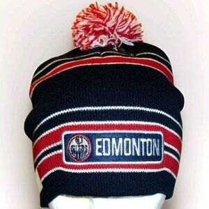 Edmonton Oilers Mens Adult Stripes Beanie Pom Winter Hat Cap New Nhl